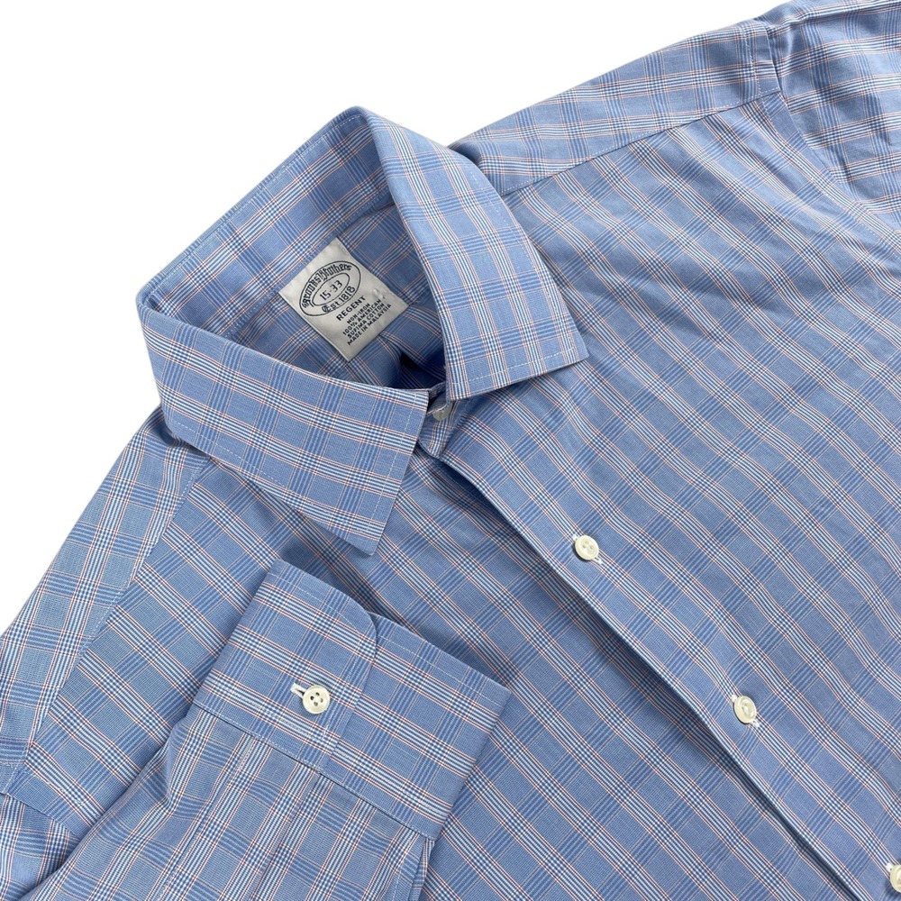 Brooks Brothers Shirt Mens 15-33 Blue Red Regent Plaid Long‎ Sleeve Button Down